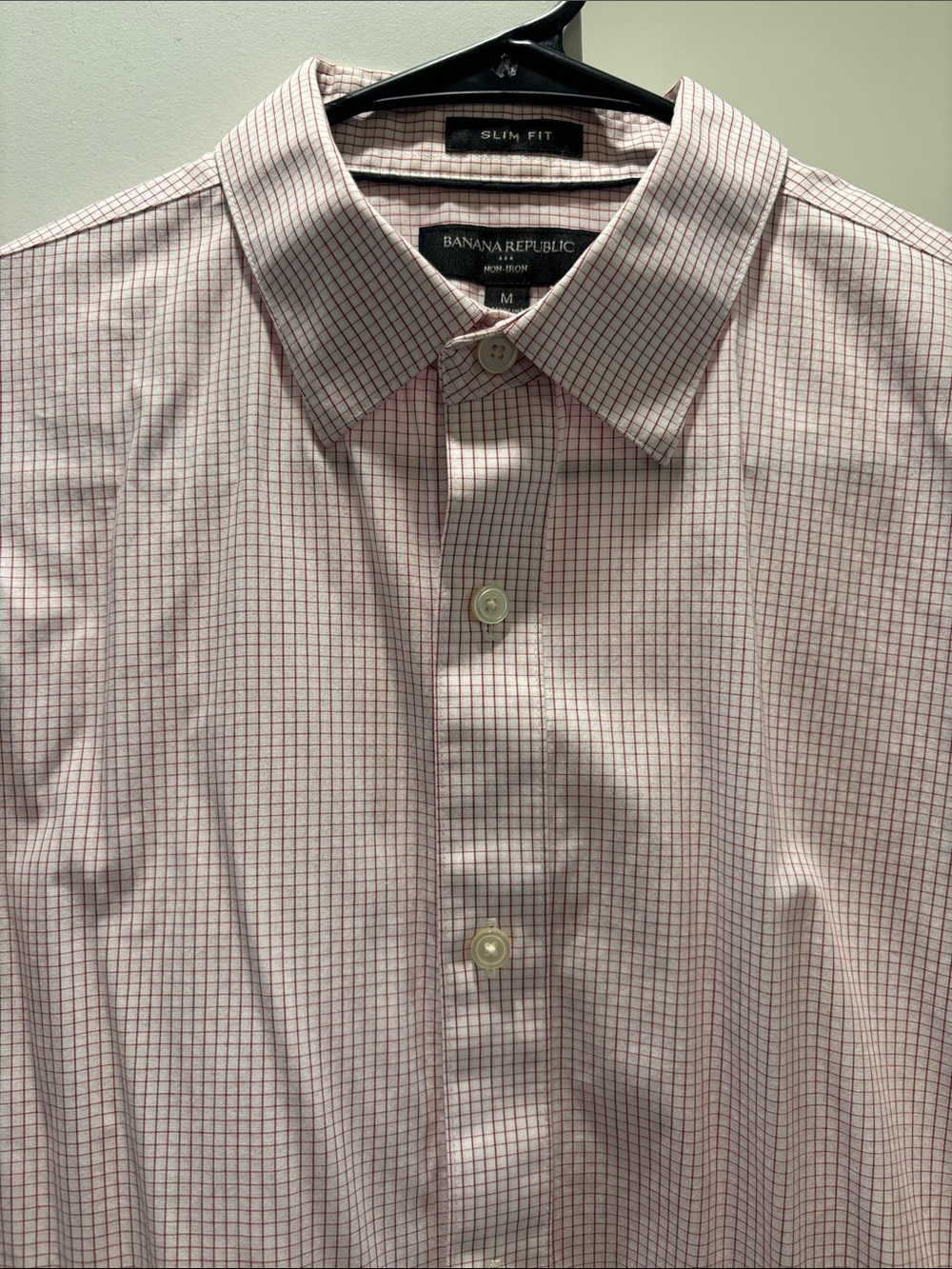 Banana Republic Slim Fit White Shirt with Pink Windowpane